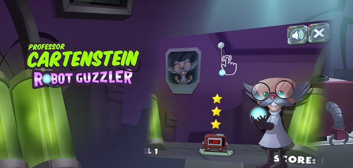 Een puzzelspel uitgevonden door Professor Cartenstein waar je stukken in zijn Robot Guzzler moet plaatsen.