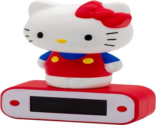 uma estatueta luminosa da Hello Kitty com relógio e despertador programável