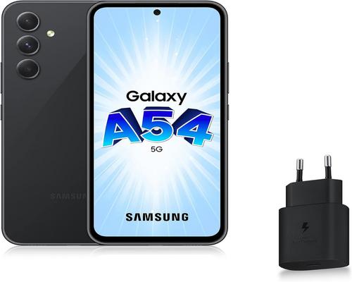 en Samsung Galaxy A54 5G smartphone i sort