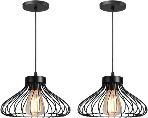 Idegu 吊灯套装 2 件工业灯具金属灯罩笼形黑色复古灯适用于厨房餐厅客厅卧室酒吧走廊餐厅