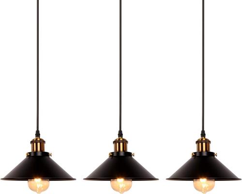 een ophanging van Newrays, veel van 3 retro industriële hanglampen in zwart ijzer