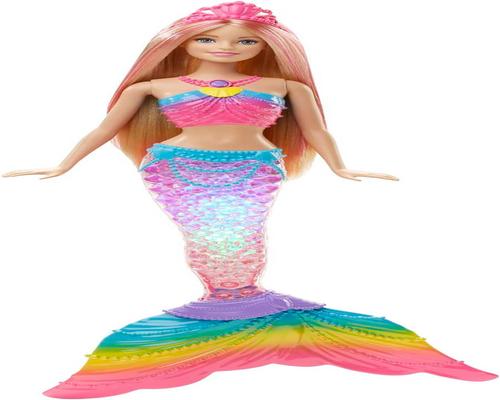 een Barbie Dreamtopia Zeemeerminspel Regenboogblonde kleuren en lichten om in het water te duiken