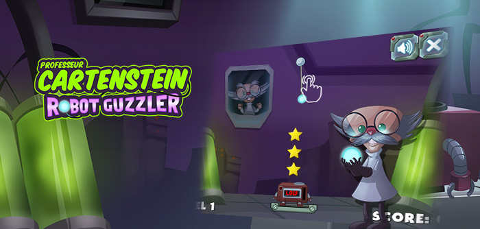 Un jeu de Réflexion inventé par Professeur Cartenstein où vous devez placer des piècs dans son Robot Guzzler