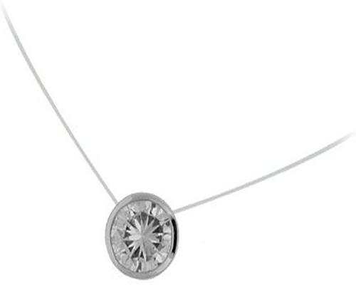 un Collier Fil Nylon En Argent 925/000 Rhodié Et Oxyde De Zirconium Forme Ronde Solitaire Cercle