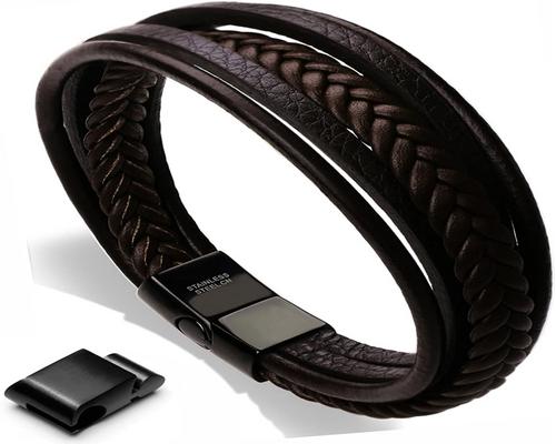 a Men&#39;s Genuine Leather And Stainless Steel Leather Bracelet For Men