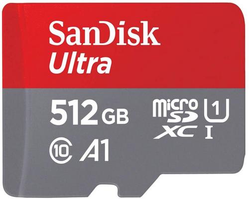 eine SanDisk 512 GB Ultra Sdxc-Speicherkarte + Sd-Adapter