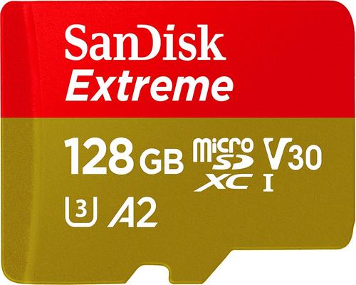 a Sandisk Extreme 128 GB Sdxc Card + Sd Adapter With A2 Application Performance Up to 160 MB / S