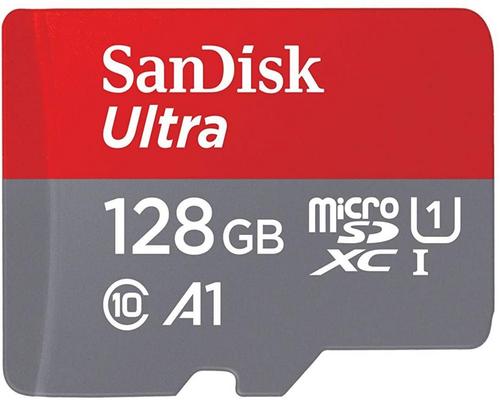 een SanDisk SDHC Ultra 128 GB-kaart + SD-adapter