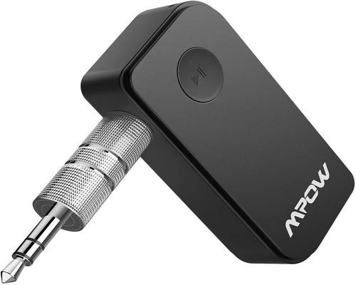 a Mpow 5.0 Kit Audio Adapter Wire Handsfree Car Kit Two Connections With Built-in Microphone And 3.5mm Stereo Output Speakers