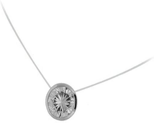 a Nylon Wire Necklace In 925/000 Silver Rhodium And Cubic Zirconia Round Shape Solitaire Circle