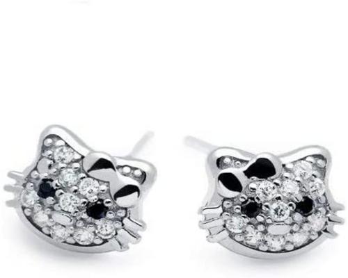 A Pair Of Baobei Hello Kitty Cat Earrings For Women Sterling Silver Cute Cat Love Gift For Women Girls Kids With Box