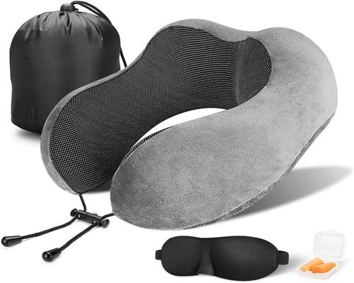 Cuscino, supporto per collo in memory foam con tappi per le orecchie e maschera per auto, aeroplano e uso domestico