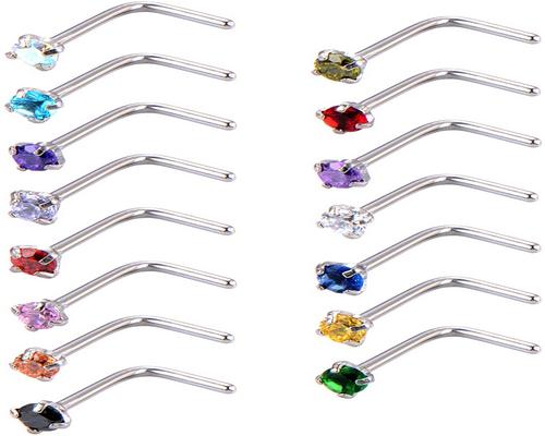 a Bracelet 15 Pieces 20 Gauge Nose Ring L Shaped Nose Piercing Jewelry