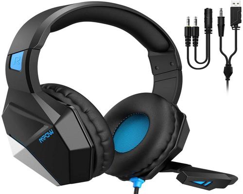 a Set Of Accessory Mpow Eg10 Gaming Headset For Ps4, Pc, Xbox One (254G Lightweight Edition), Wired Gaming Headphones With 3D Surround Sound, Noise Cancelling Mic, 50Mm 