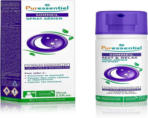 Puressentiel Spray, jossa on 12 eteeristä öljyä palauttavan unen edistämiseksi