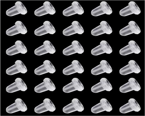 Un set di 200 tappi per orecchini in silicone trasparente