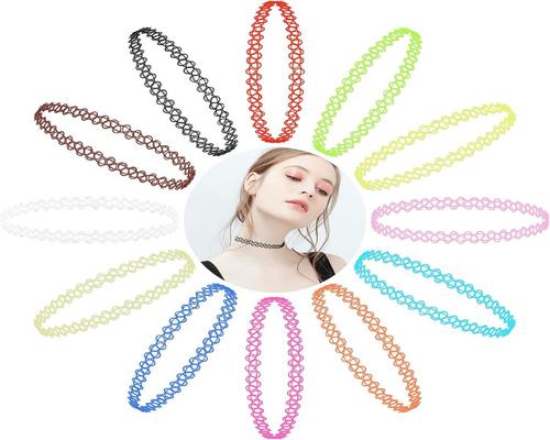 a Set of 12 Elastic Choker Necklaces with Rainbow