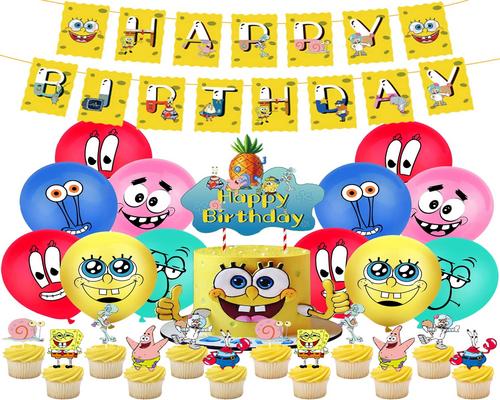 ett Sponge Bob Birthday Kit 41 st, Sponge Bob Party, Banner, Födelsedag, Cupcake Topper