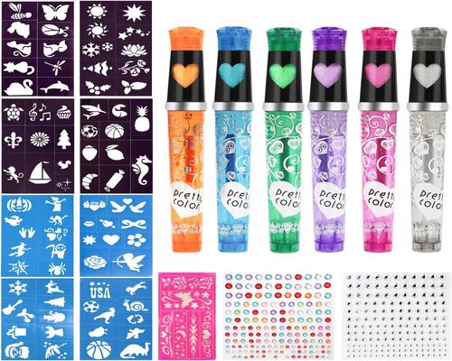 Ein Set mit 6 Gigmeta Kids Glitzer-Tattoo-Stiften