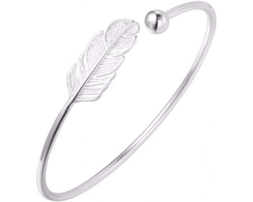 A silver feather bracelet