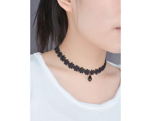 Κολιέ Choker με μαύρο λουλούδι