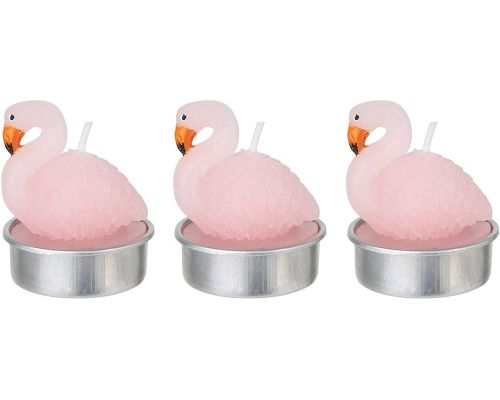 Ein Set mit 3 Flamingo-Kerzen