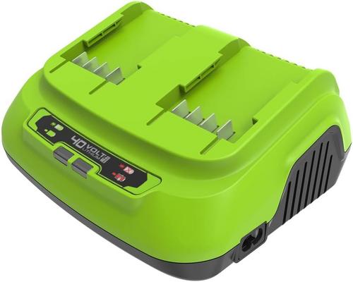a Greenworks Dual Slot Battery Charger
